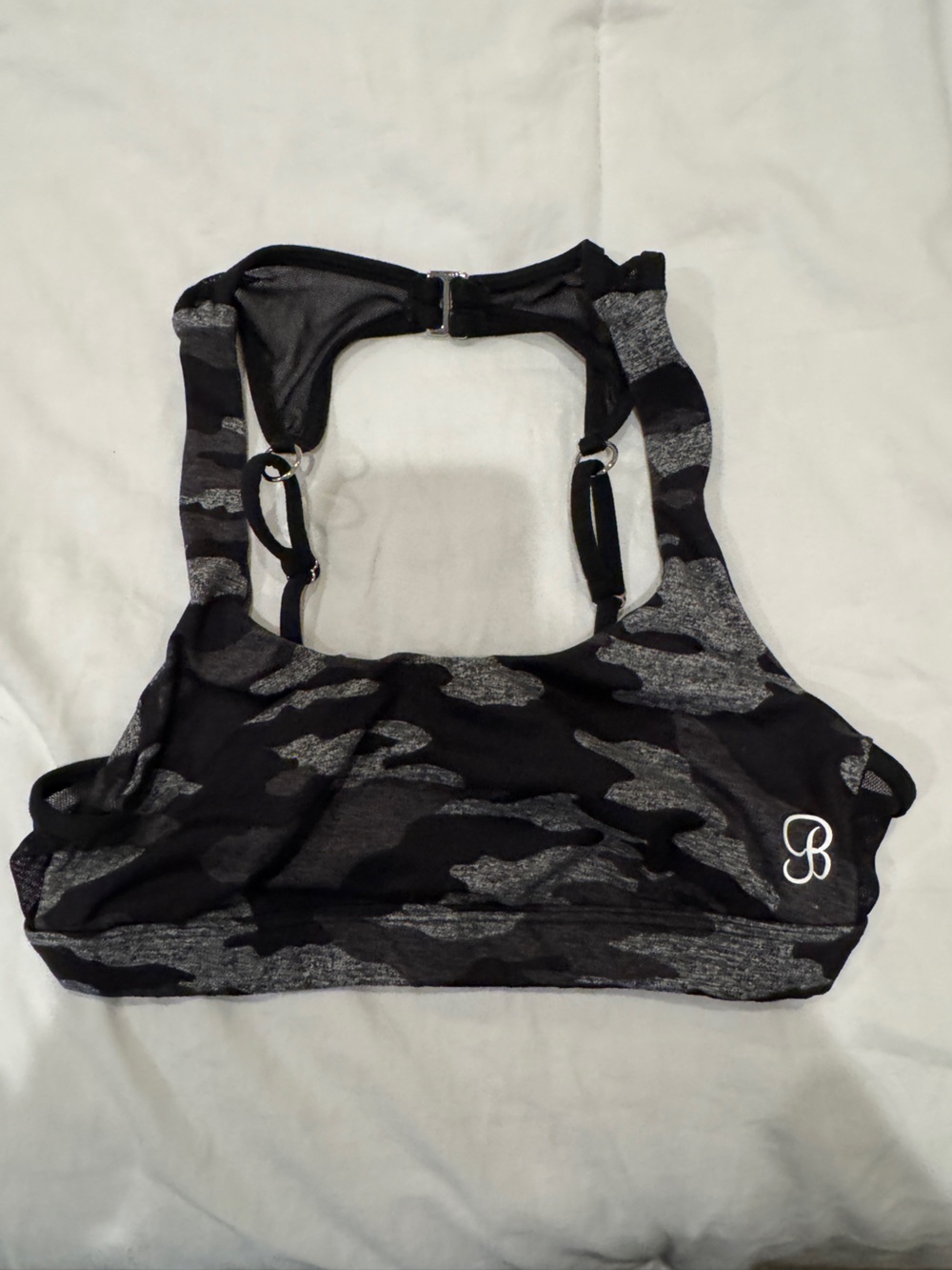 Bombshell Sportswear Black & Gray Camo Mesh Sports Bra